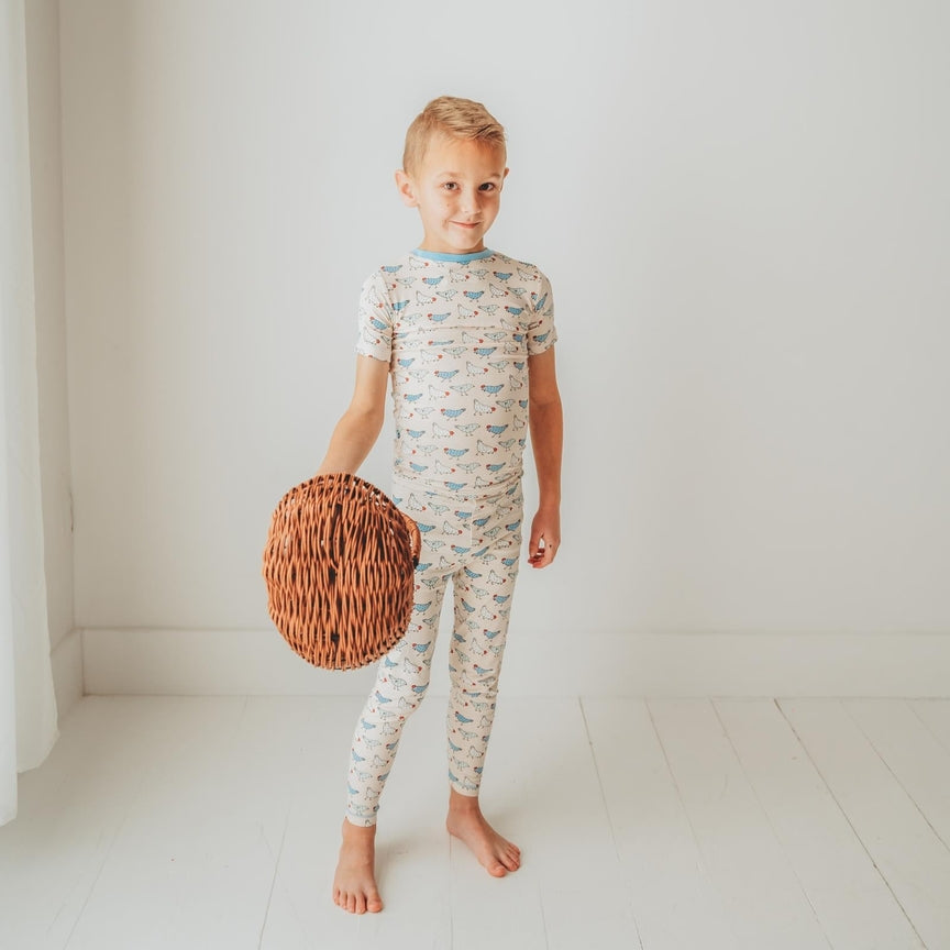 Short Sleeve Pajama Set in Latte Chickens