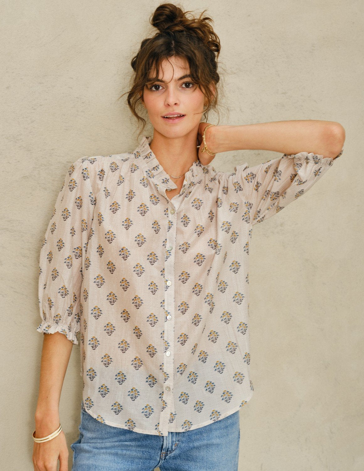 Ecru Lindi Print Top