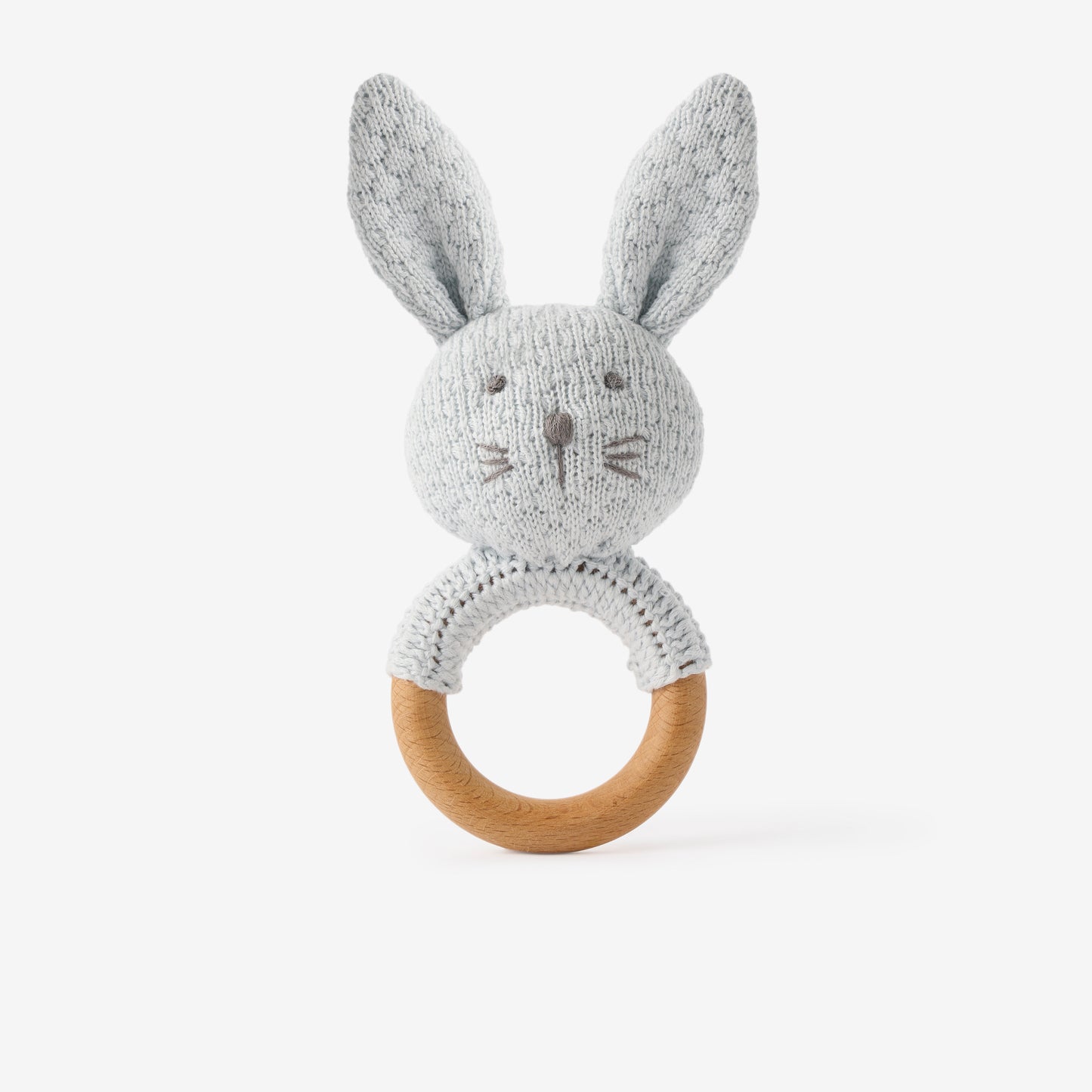 Pale Blue Knit Bunny Rattle