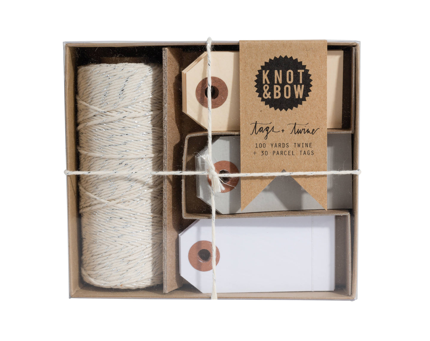 Silver Natural Tag and Twine Box: Silver/Neutral