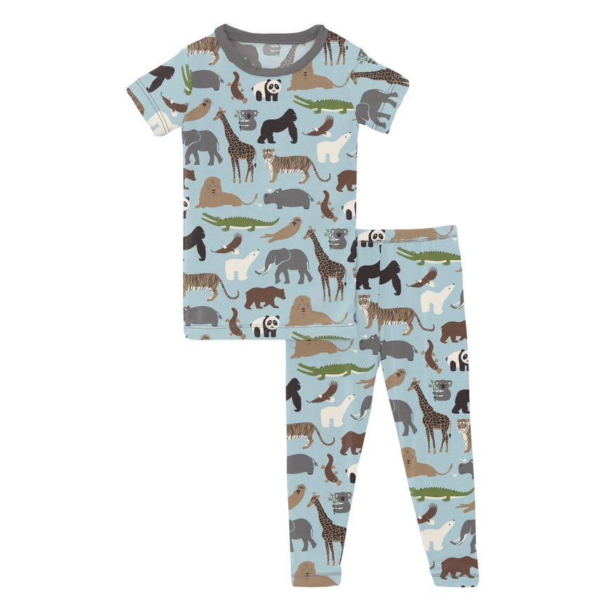 Short Sleeve Pajama Set in Sky Zoo