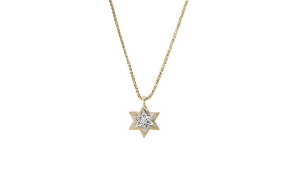 14K Double Star of David Diamond Necklace