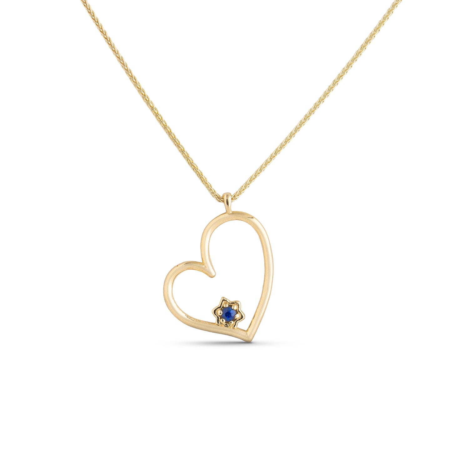 Sapphire Star of David in a Heart Necklace
