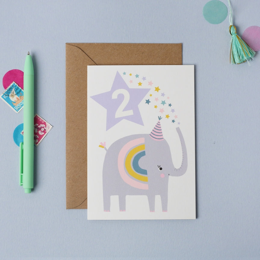 Age 2 Elephant Birthday Card