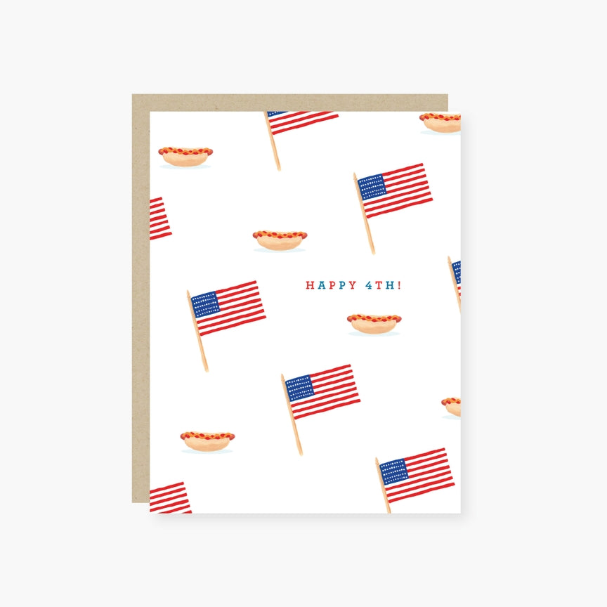 Happy 4th Hotdog and Flag Greeting Card