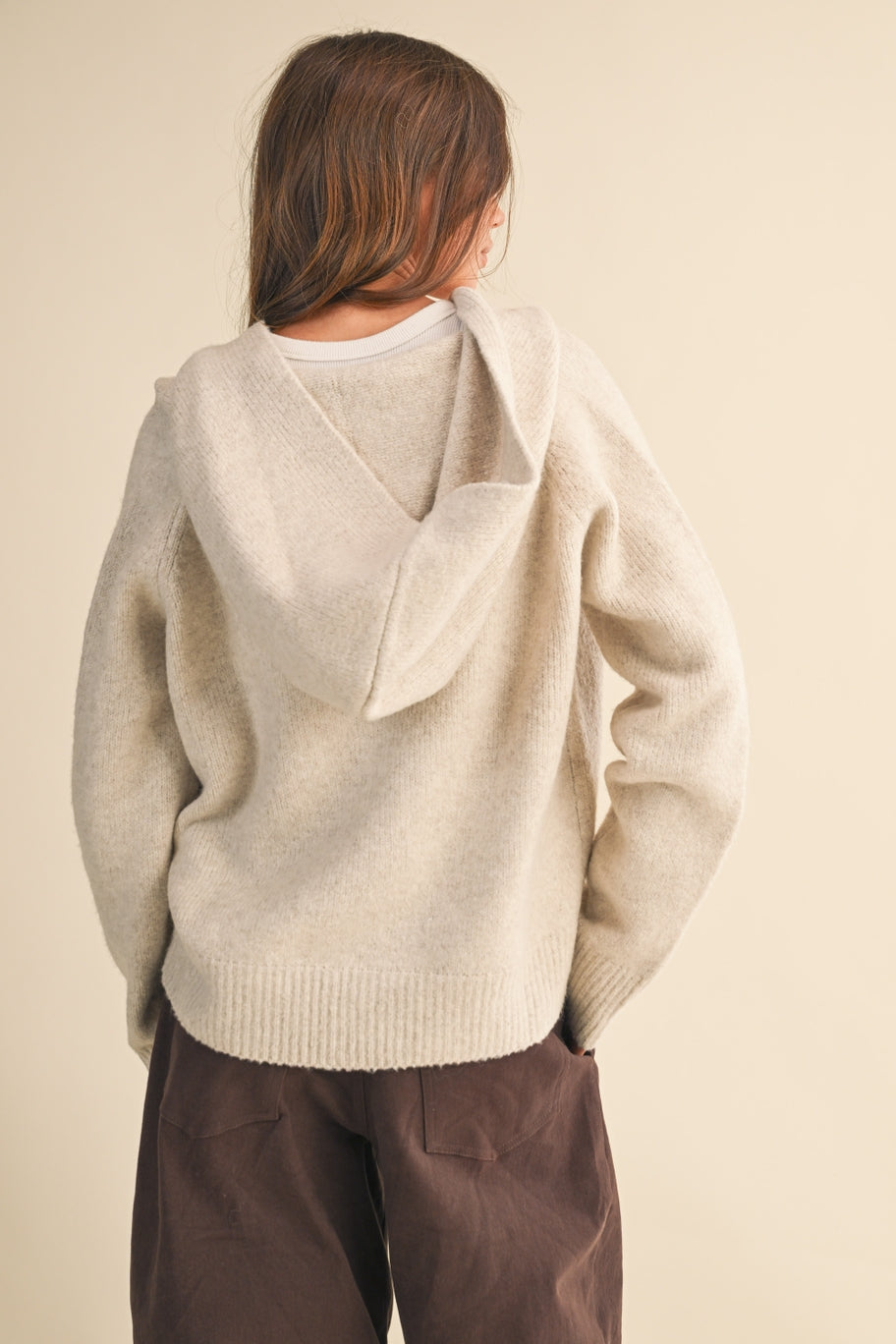 Button Down Knit Cardigan with Hoodie