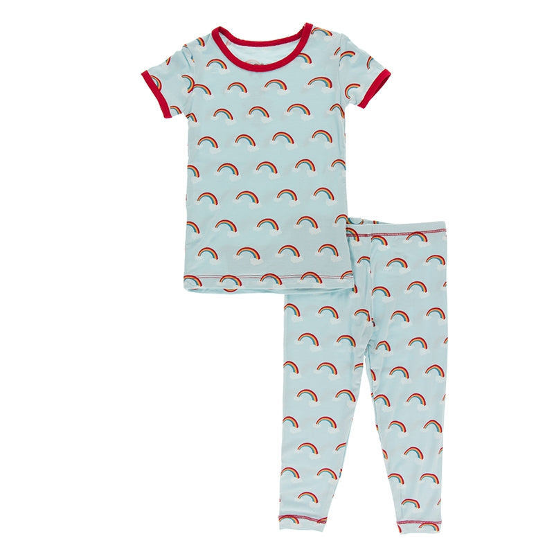 Short Sleeve Pajama Set in Sky Rainbows