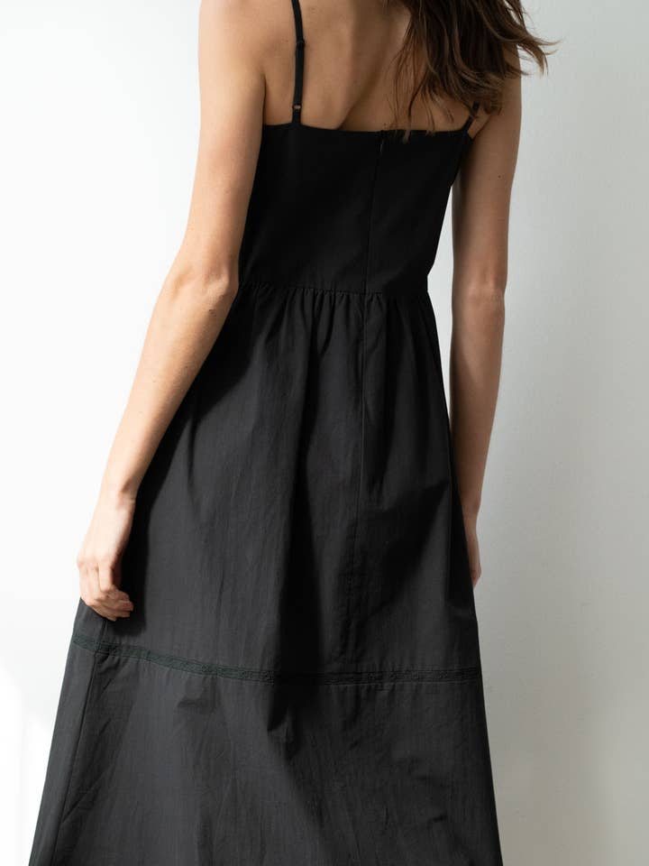 Lace Trimmed Poplin Midi Dress