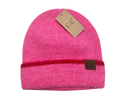 Pink Beanie with Red Stripe