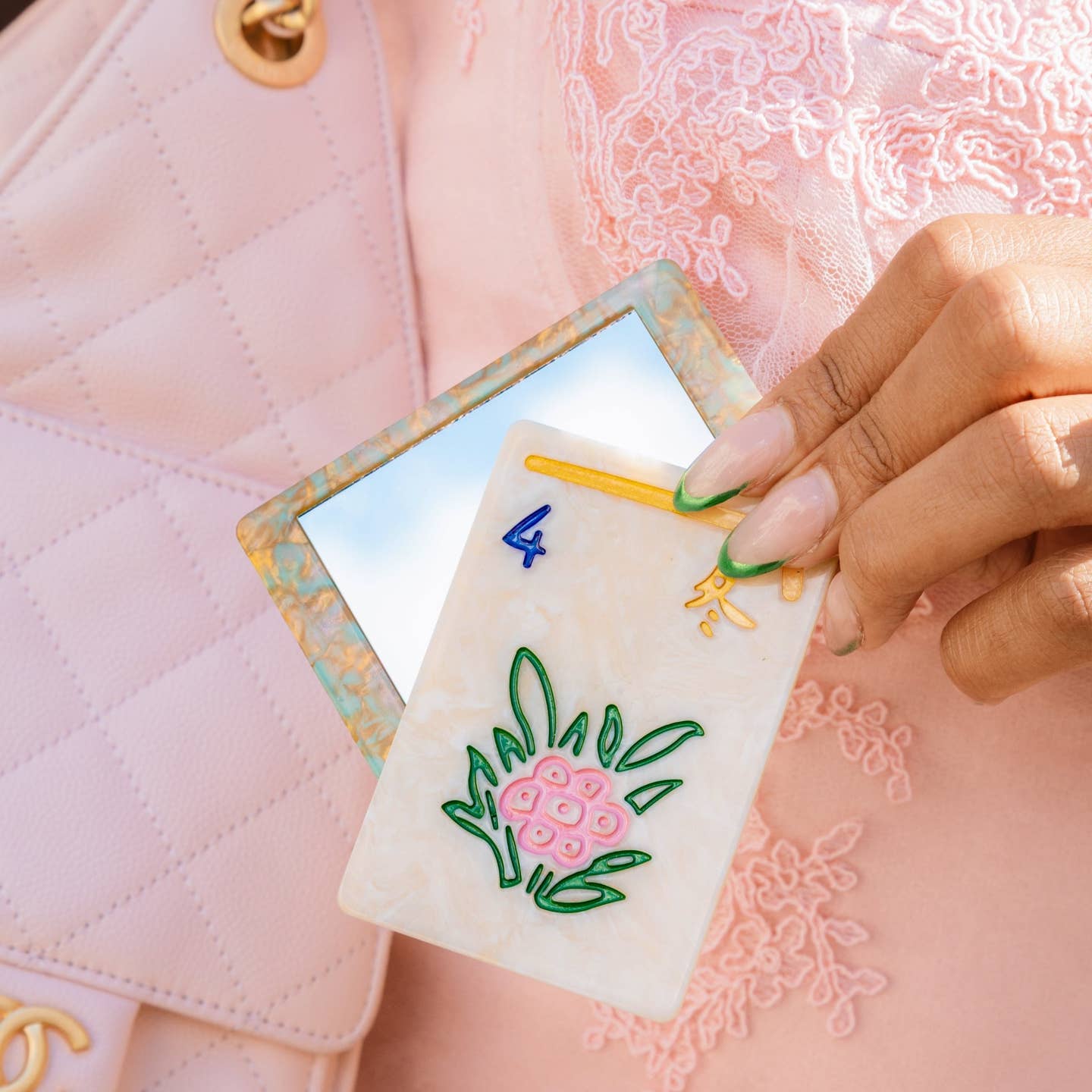 Flower Mahjong Compact Mirror