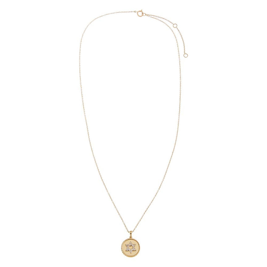 Diamond Pave Star Of David Disc Necklace