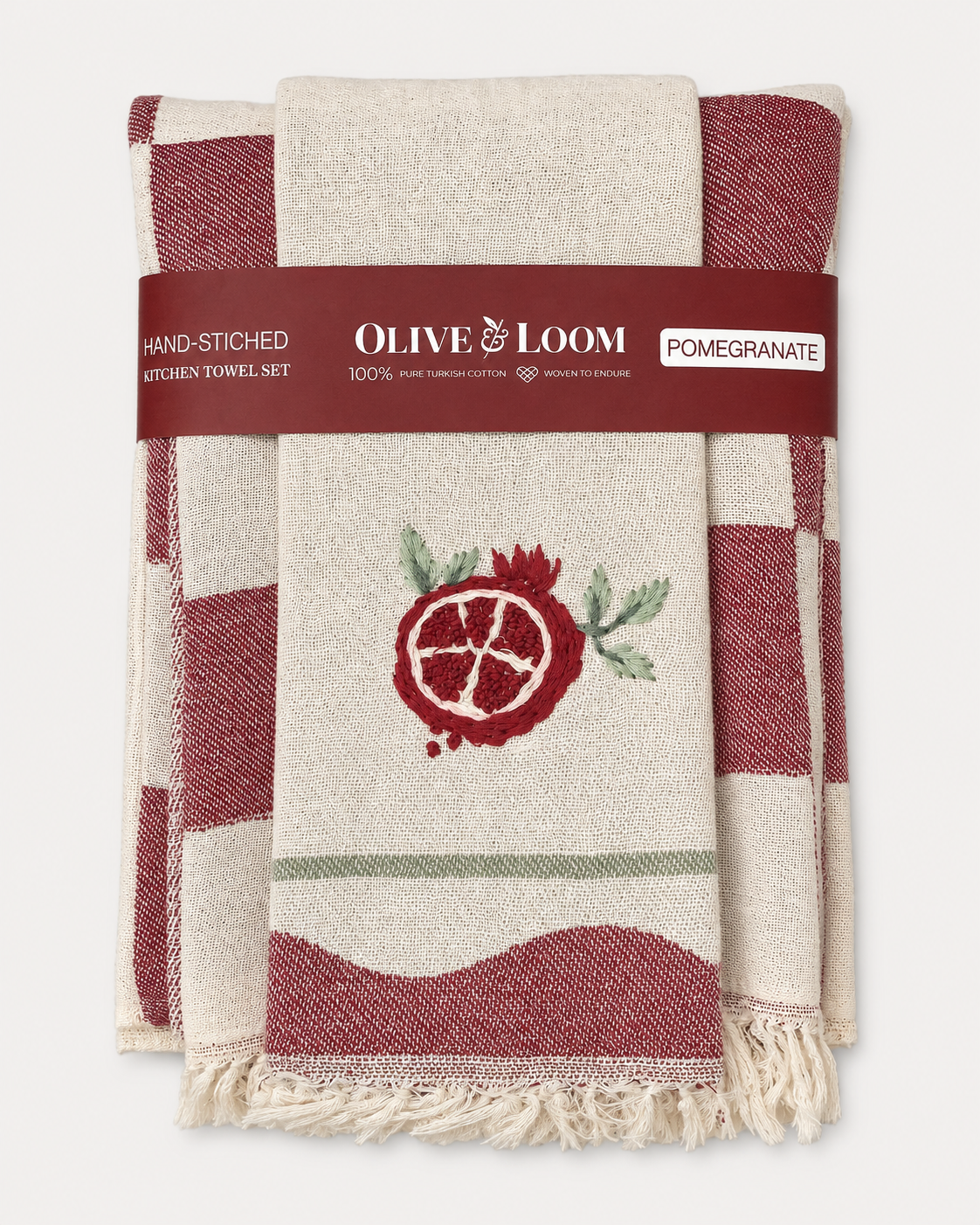 Pomegranate Hand-Stitched Kitchen Towel Set