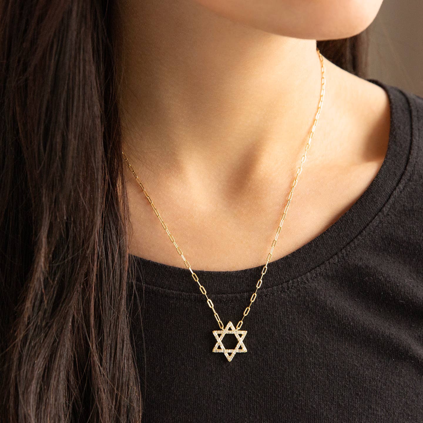 Star of David Paperclip Chain Necklace
