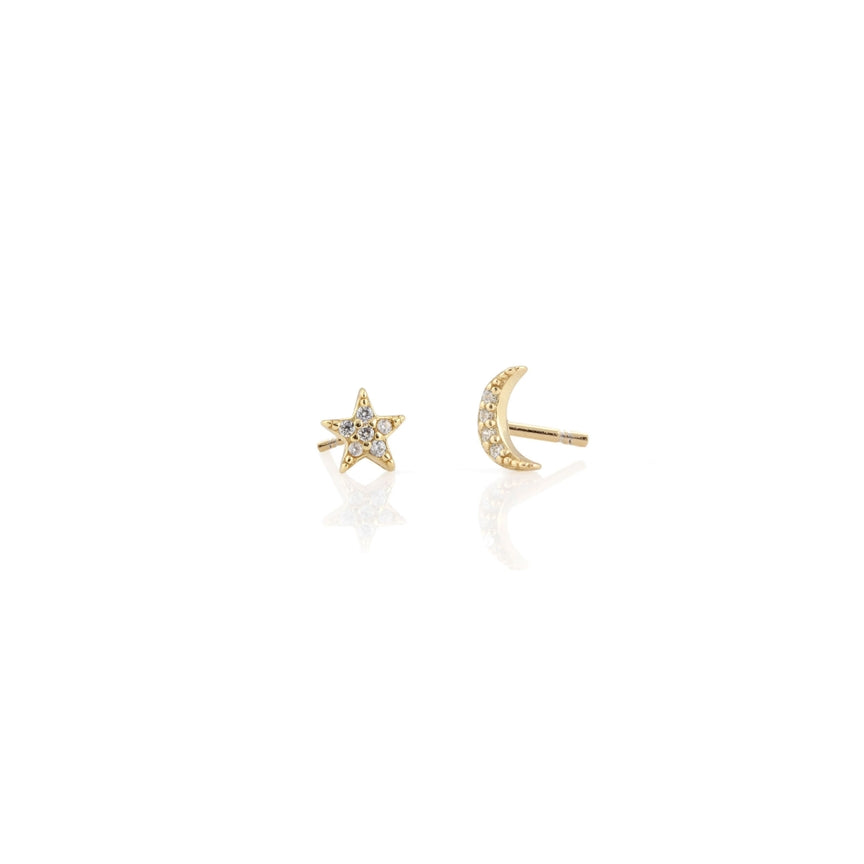 Star & Moon Crystal Stud Earrings