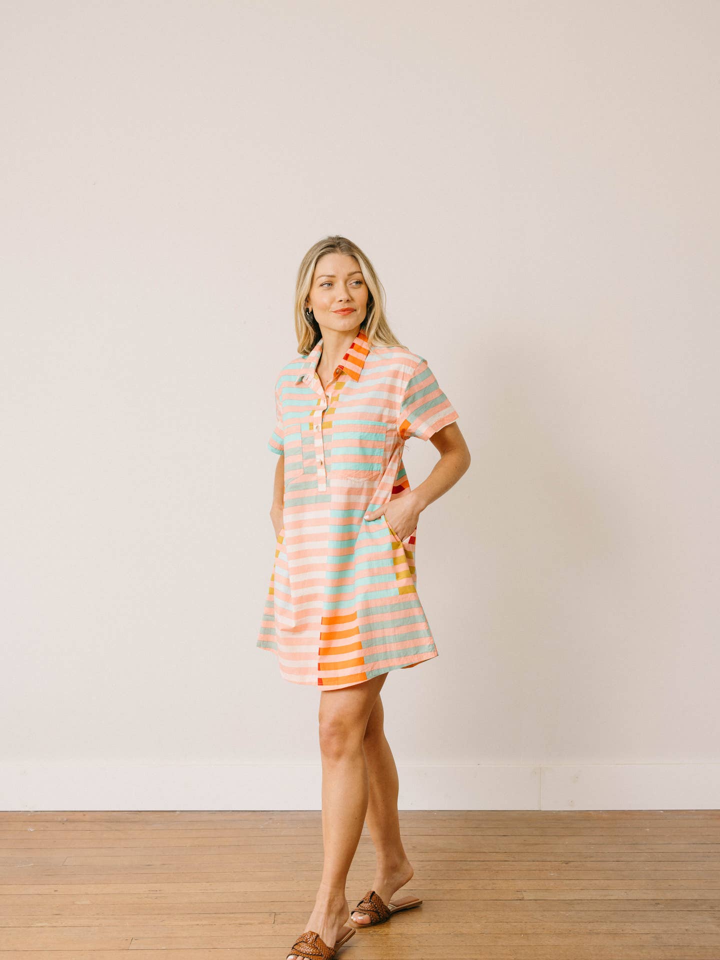 Apricot Stripe Mini Dress by Sunshine Tienda