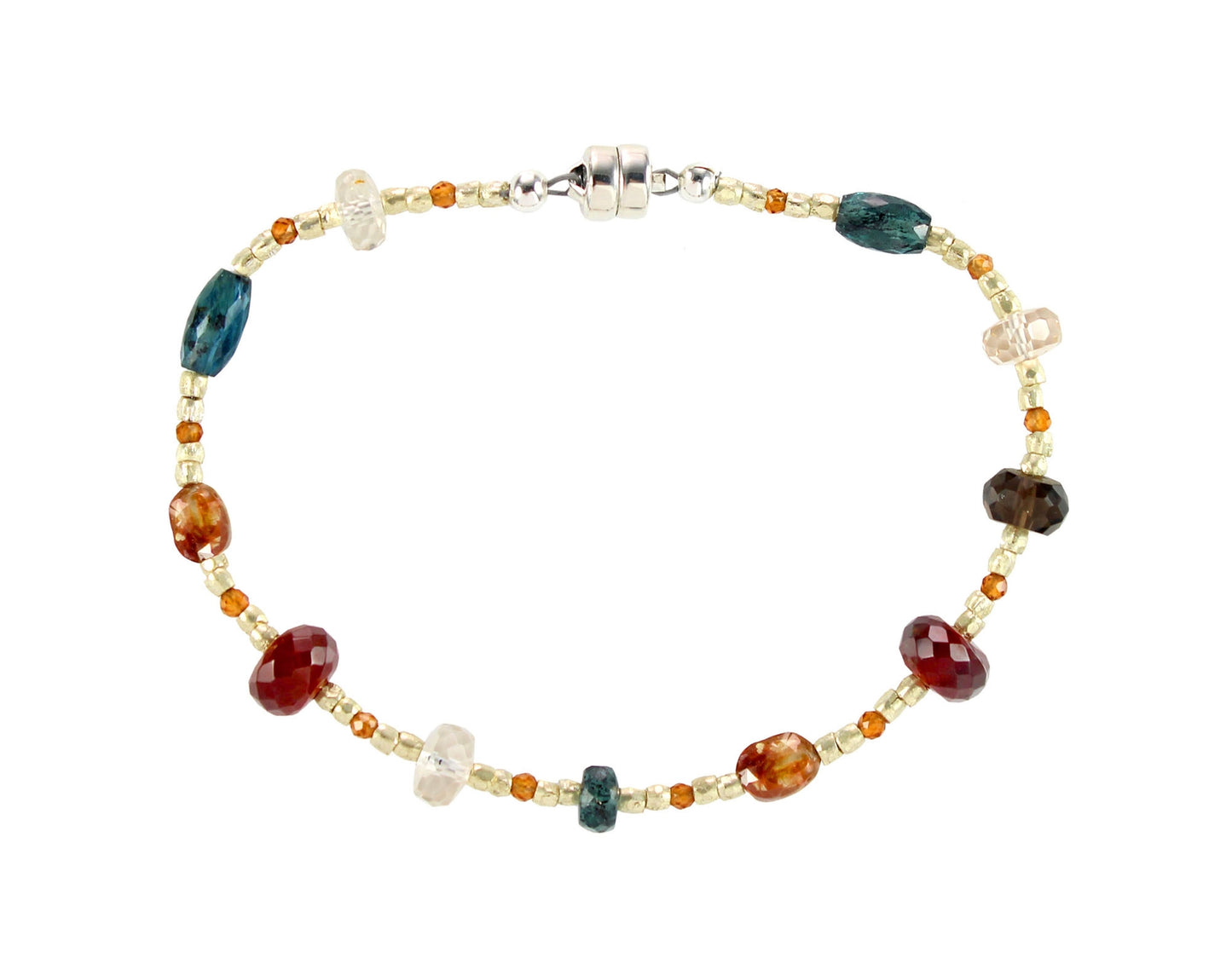 Glass, Hessonite, Zircon, Quartz, Kyanite Bracelet