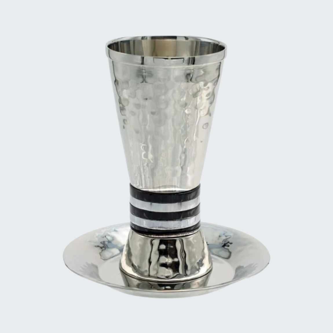 Hammered Striped Kiddush Cup with Saucer