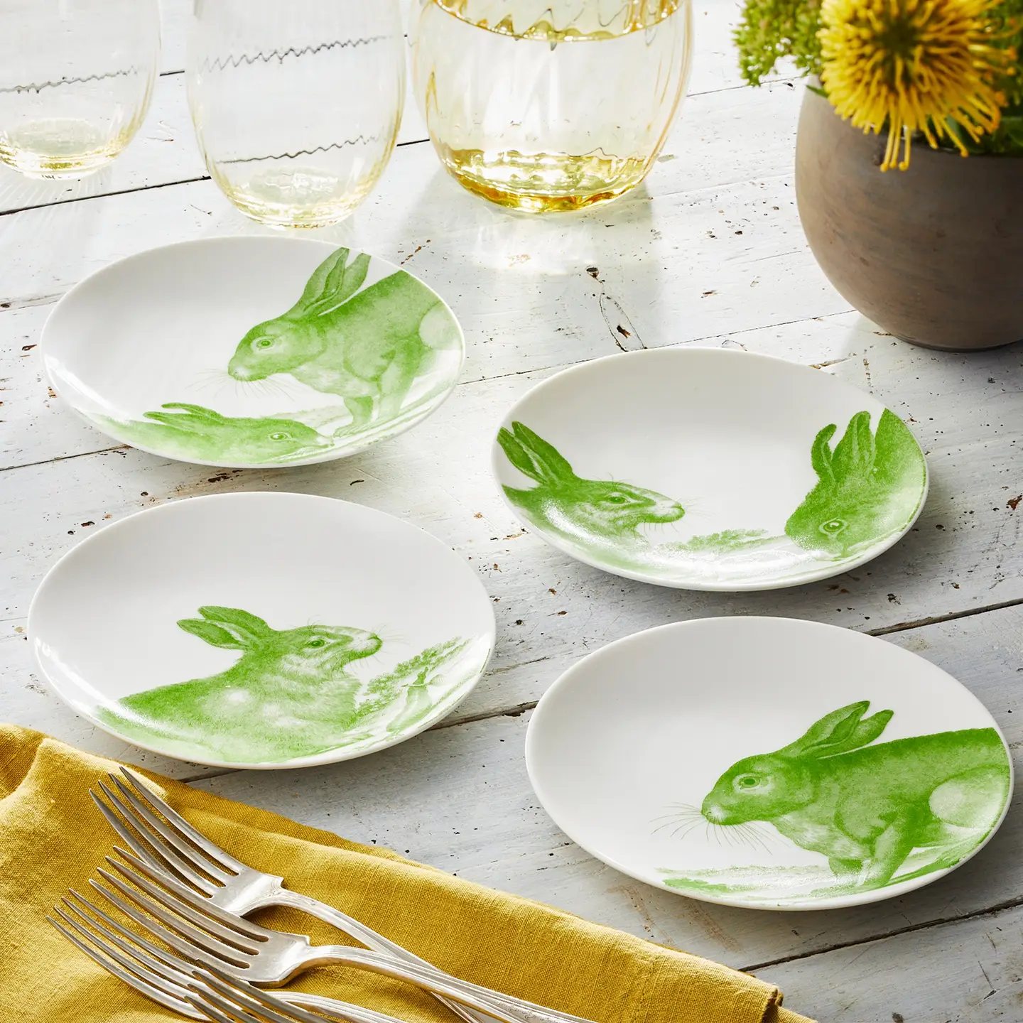Green Bunnies Plate Set