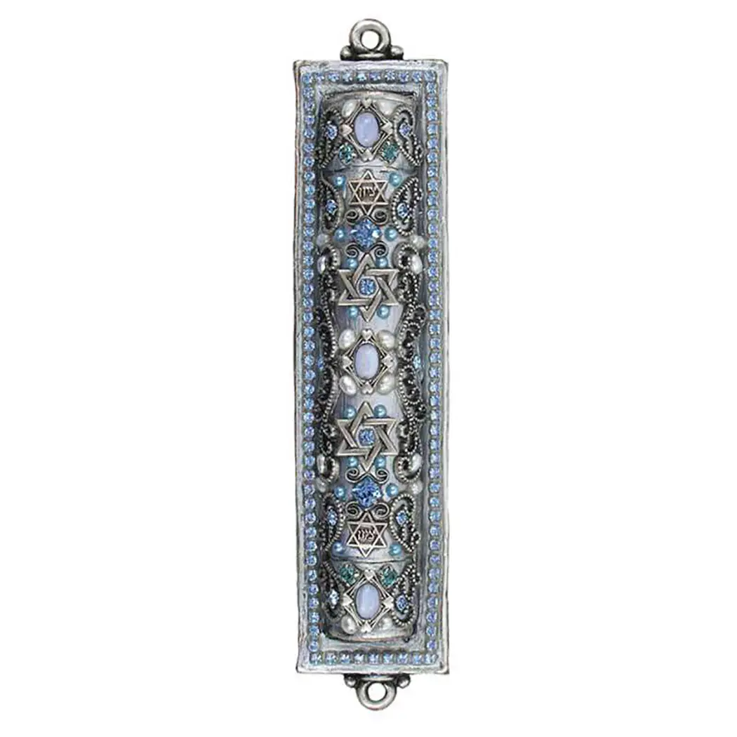 Silver & Blue Jeweled Mezuzah