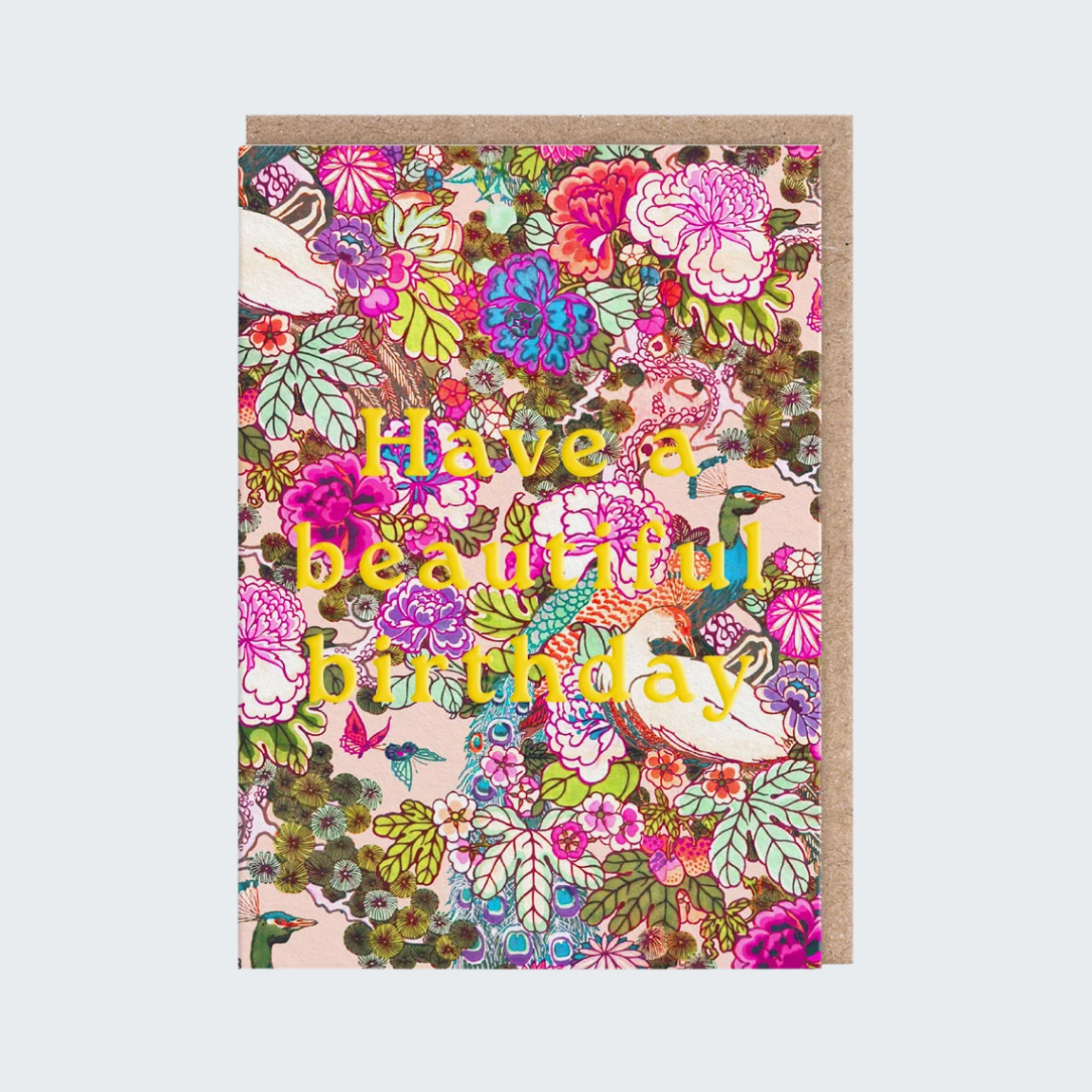 Neon Floral Peacock Birthday Card