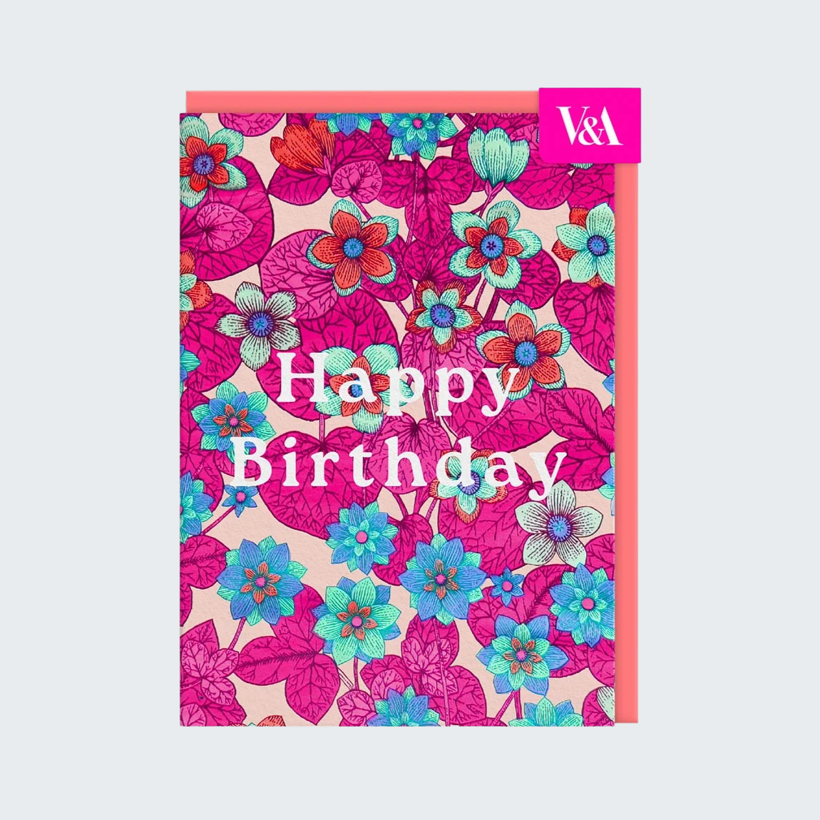 Neon Floral Pink and Blue Birthday Card