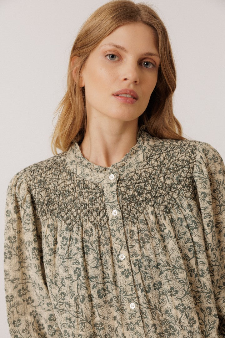 Ikat Print Long Sleeve Blouse