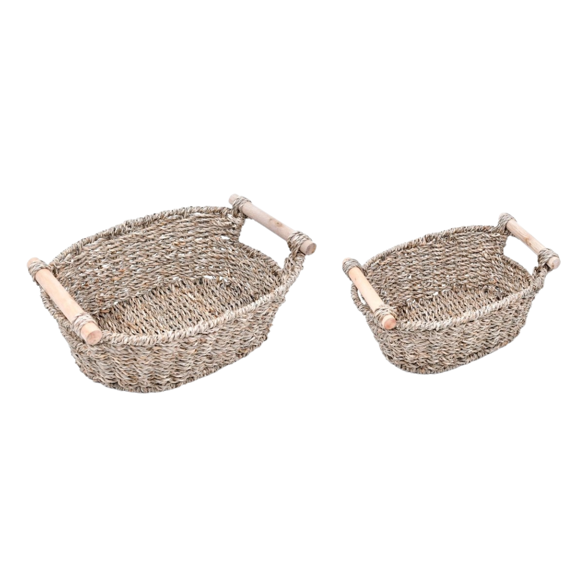 Wood Handle Oval Seagrass Basket
