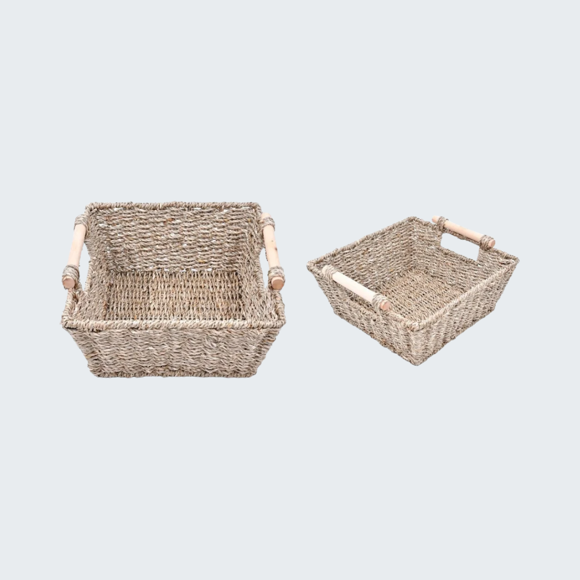 Wood Handle Square Seagrass Basket