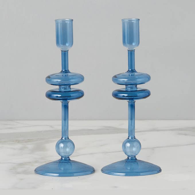 Glass Candlestick Pair