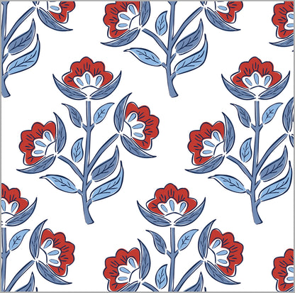 Red Floral Block Print Gift Wrap