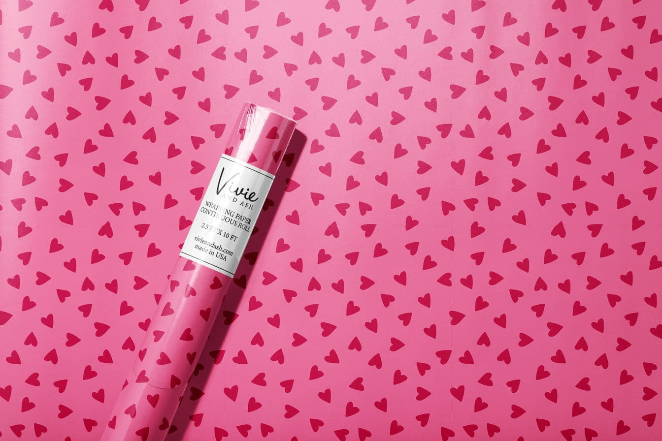 Red on Pink Hearts Wrapping Paper