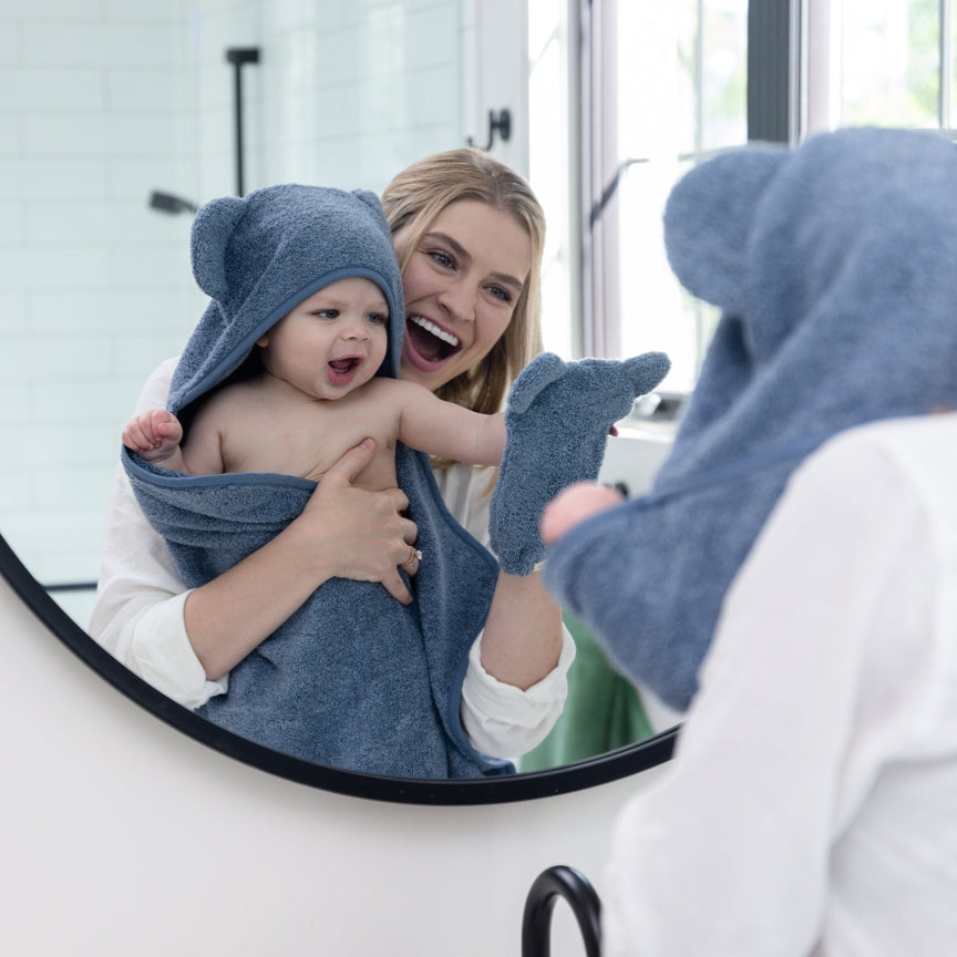 Rain Blue Hooded Towel and Wash Mitt