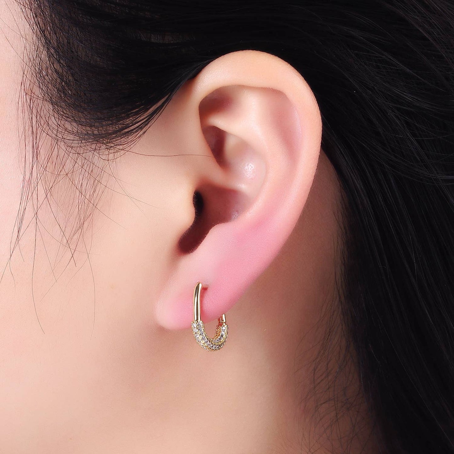 CZ Oblong Hoop Earrings