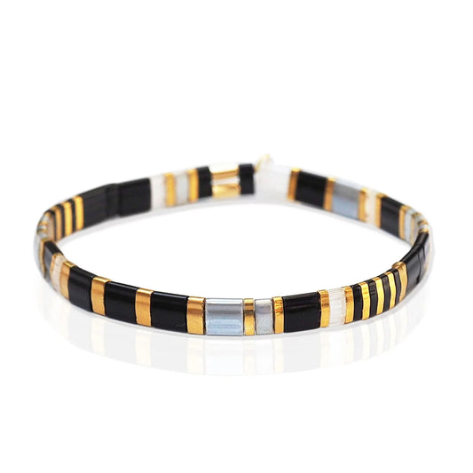 Marbelized Tila Beaded Stretch Bracelet