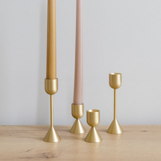 Gold Solid Brass Candlestick Holder - Sold as Pair