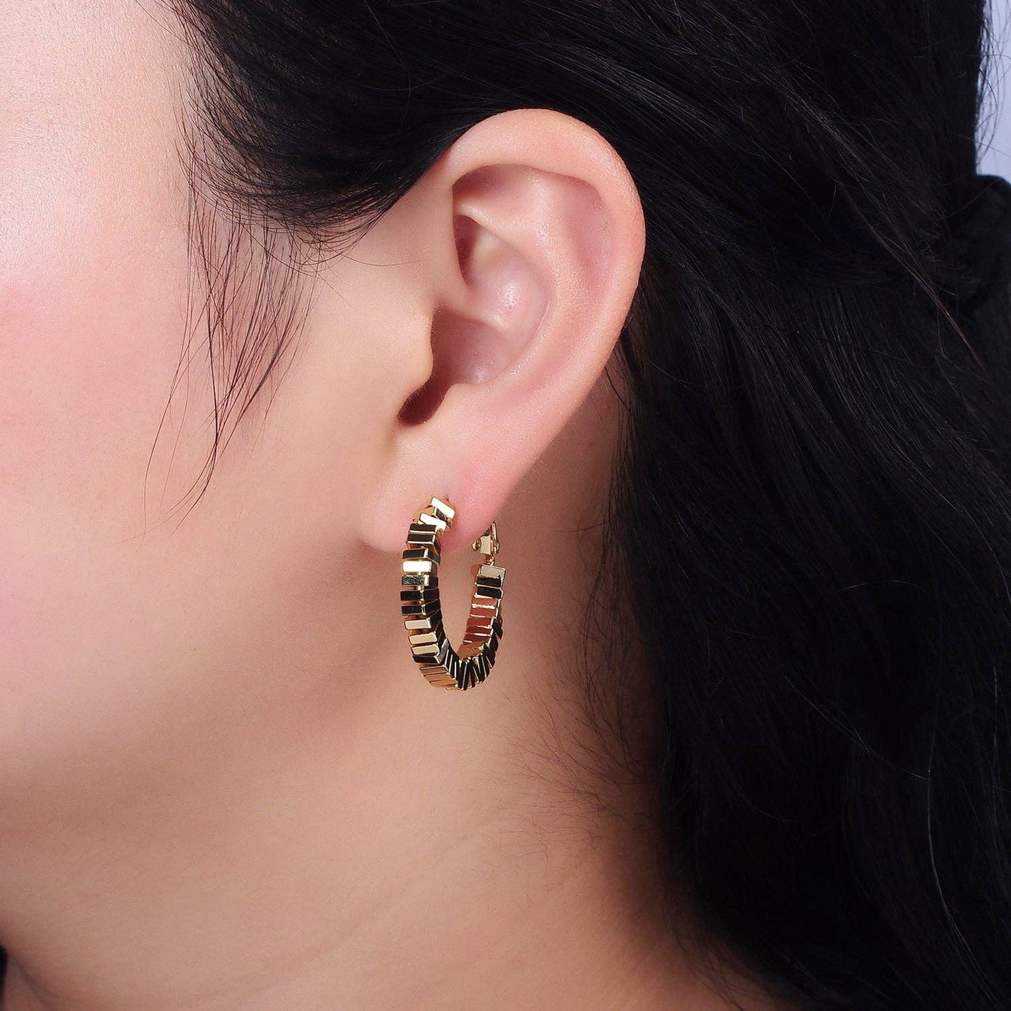 Square Cube Bead Hinge Hoop Earrings