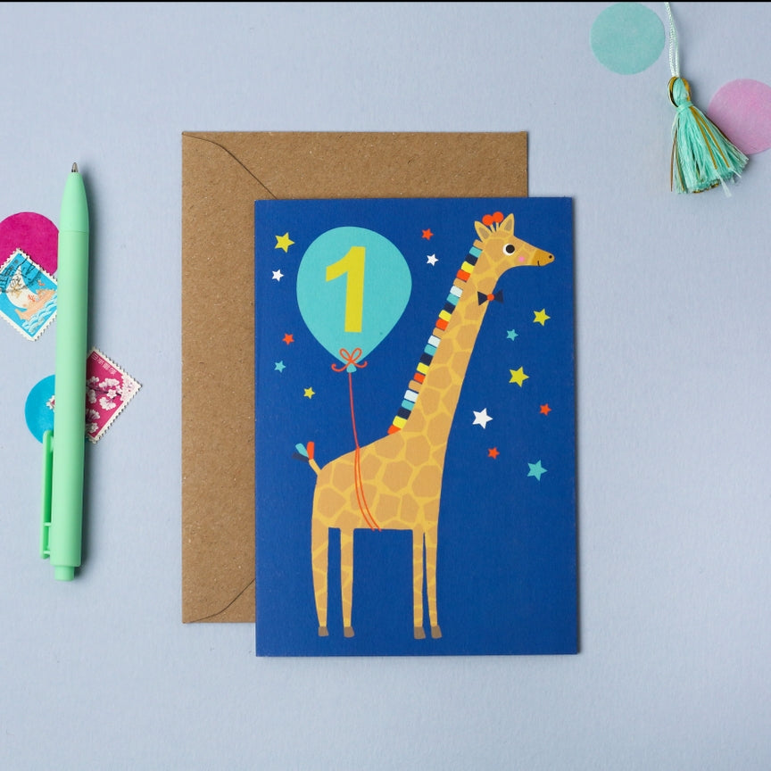 Age 1 Giraffe Birthday Card