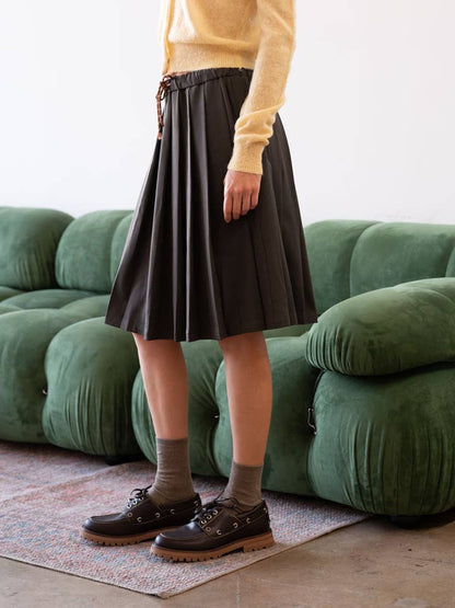 Drawstring Pleated Midi Skirt