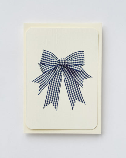Double Tail Blue Gingham Bow Birthday Card