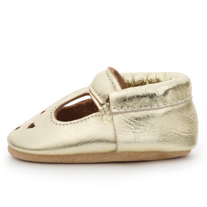 Gold Mary Jane Baby Moccasins