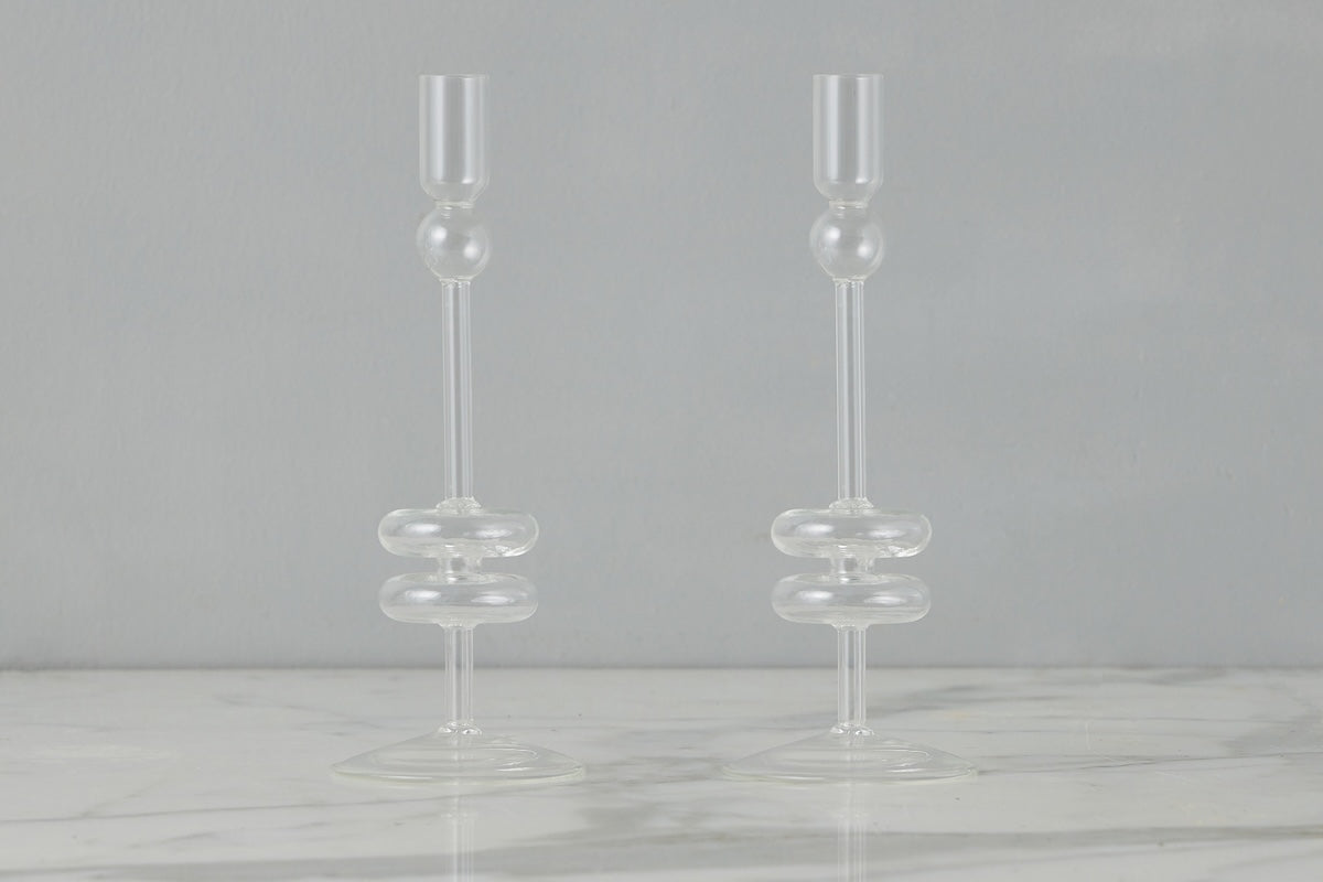 Glass Candlestick Pair