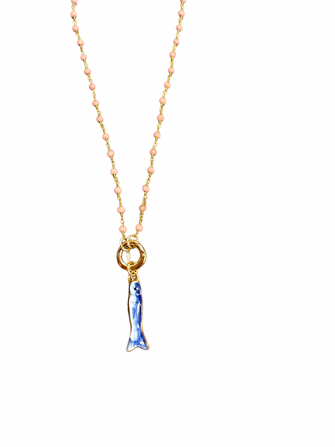 Blue Fish Charm Beaded Necklace