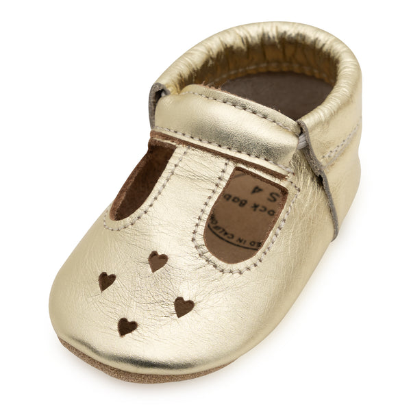 Gold Mary Jane Baby Moccasins