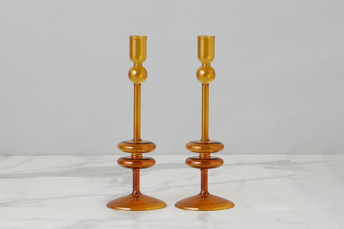 Glass Candlestick Pair