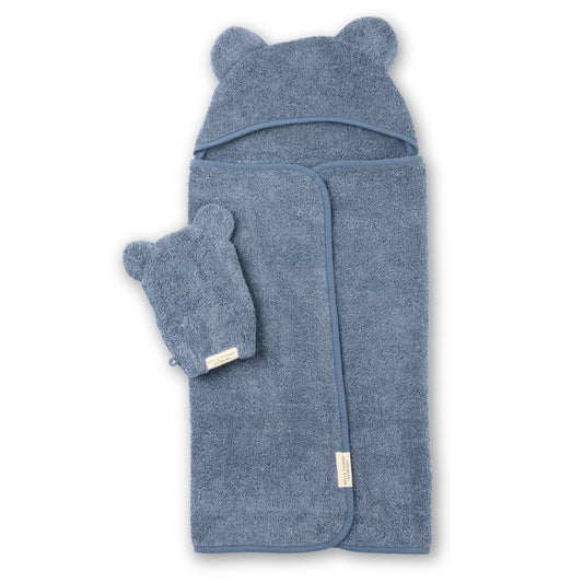 Rain Blue Hooded Towel and Wash Mitt