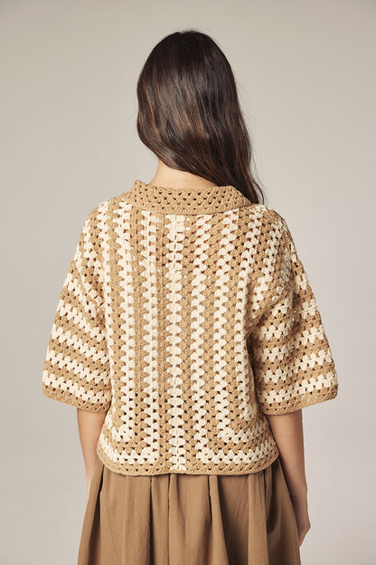 Hand Crocheted Collar Shirt