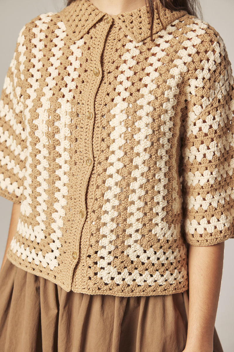 Hand Crocheted Collar Shirt