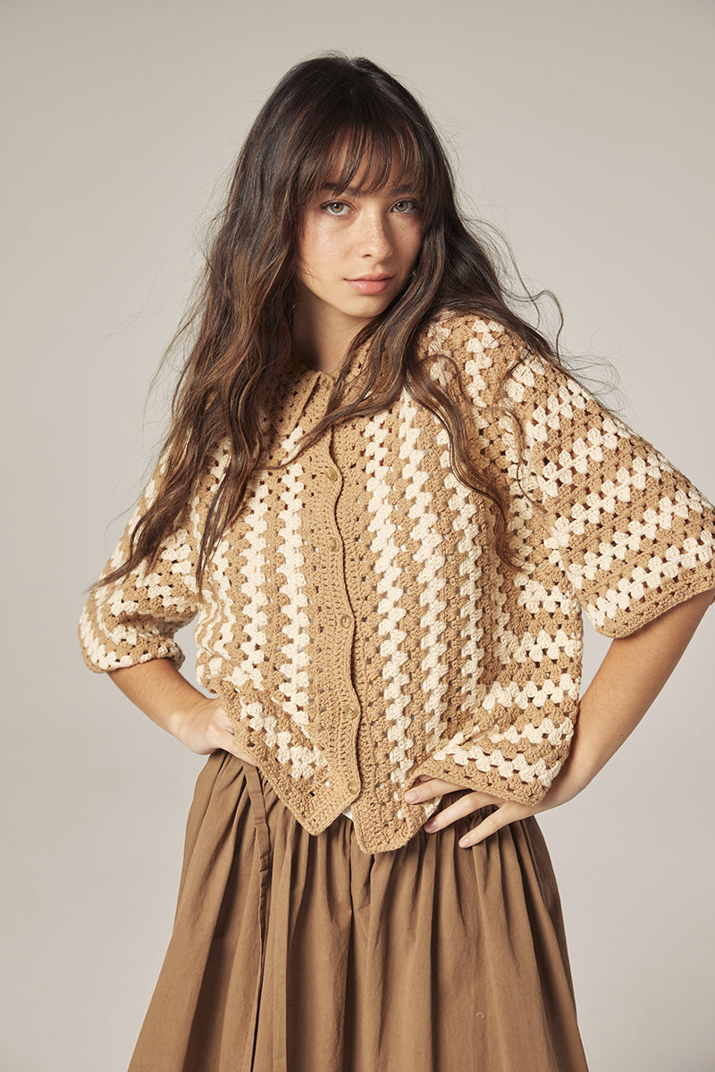 Hand Crocheted Collar Shirt