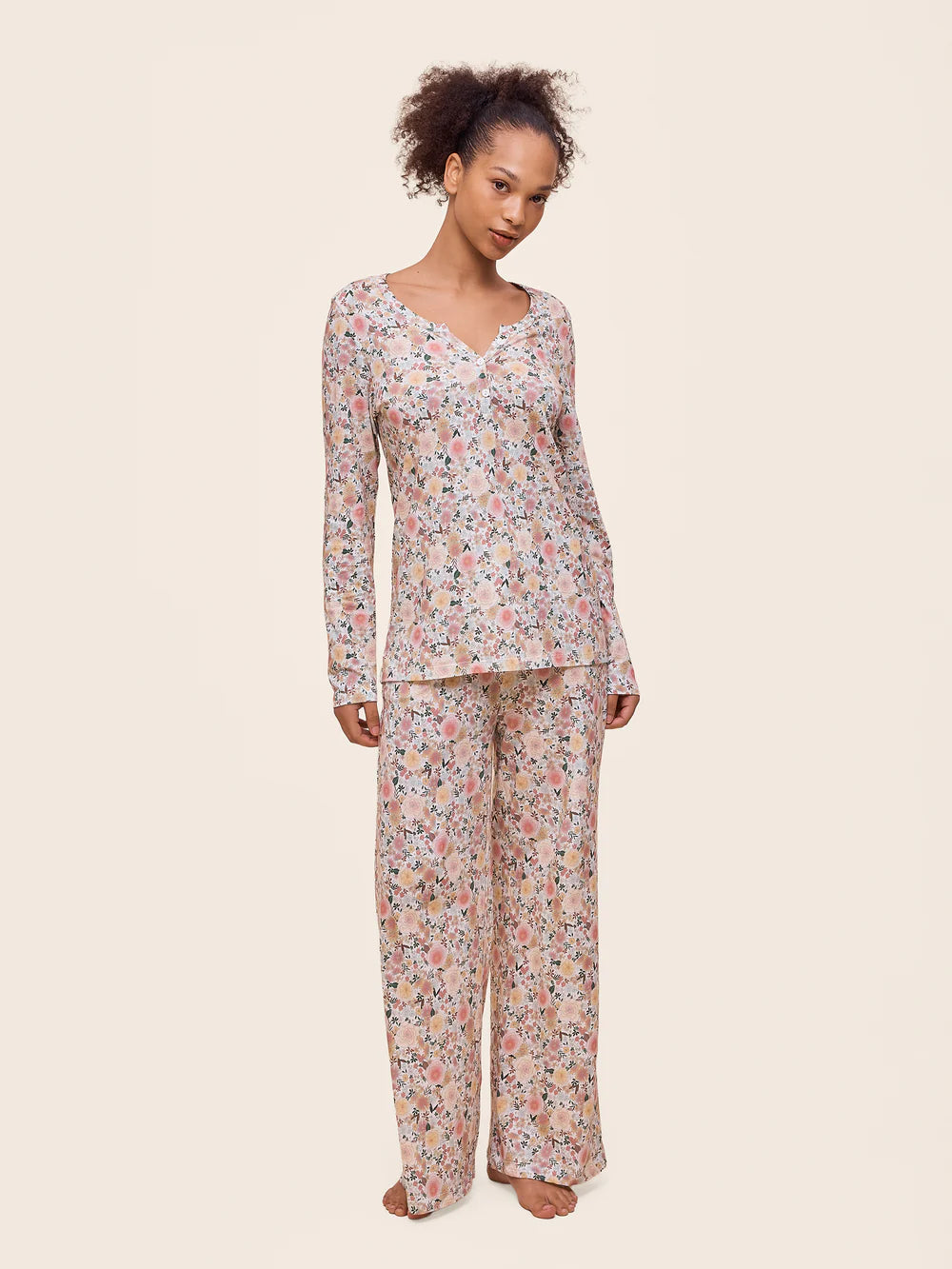 Meribel Knit Henley Long Sleeve Tee and Straight Leg Pant Set