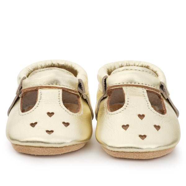 Gold Mary Jane Baby Moccasins